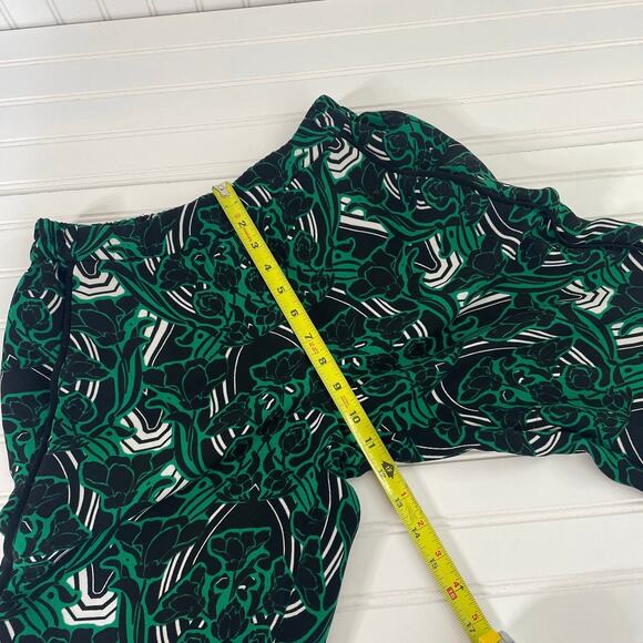 J. Crew Retro Floral Tuxedo Pants Green & Black Pull on High Waist Size 4 - Picture 8 of 9